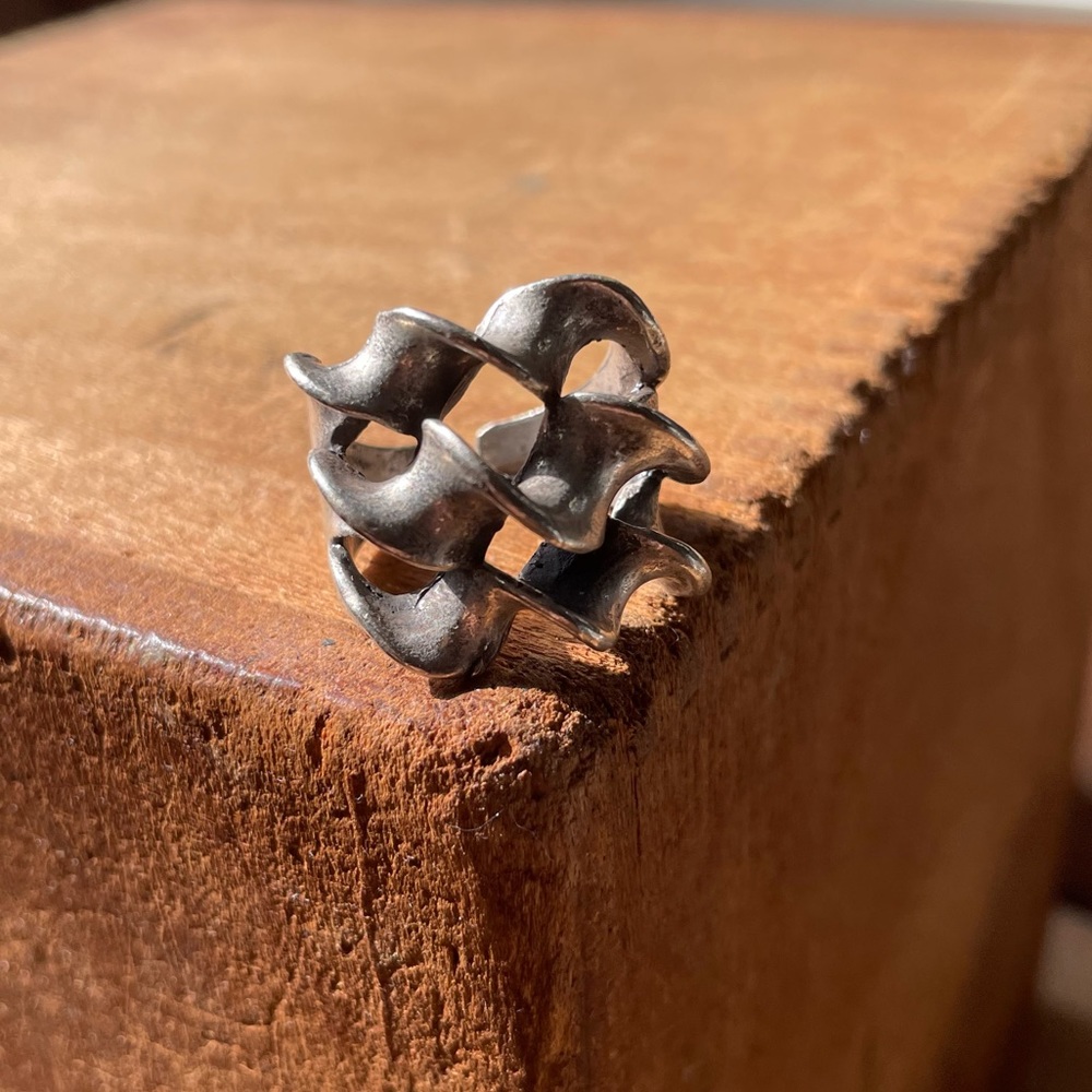 Vintage silver brass twist chunky boho ring statement